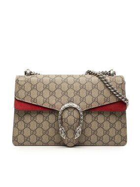 Gucci GG Supreme Dionysus Chain Shoulder Bag Beige Red Suede